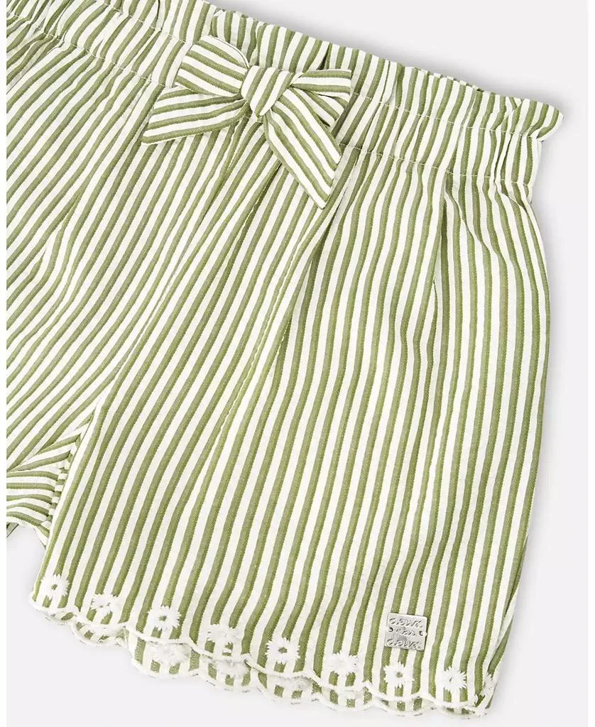 Deux par Deux Big Girls Shorts Green and Off White Stripes with Embroidery 4