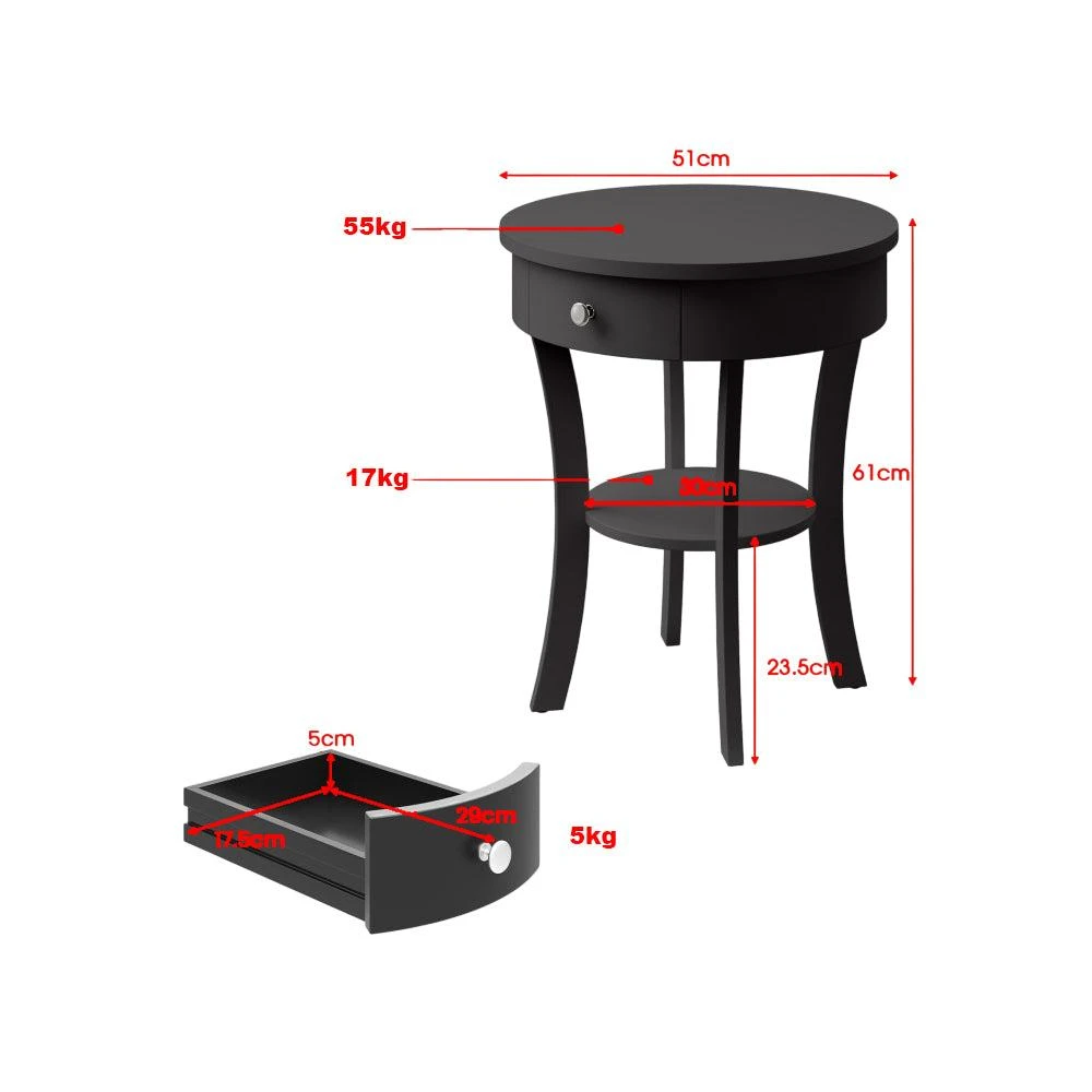 Hivvago 2-Layer Wooden Round Side Table with Open Storage Drawer 3