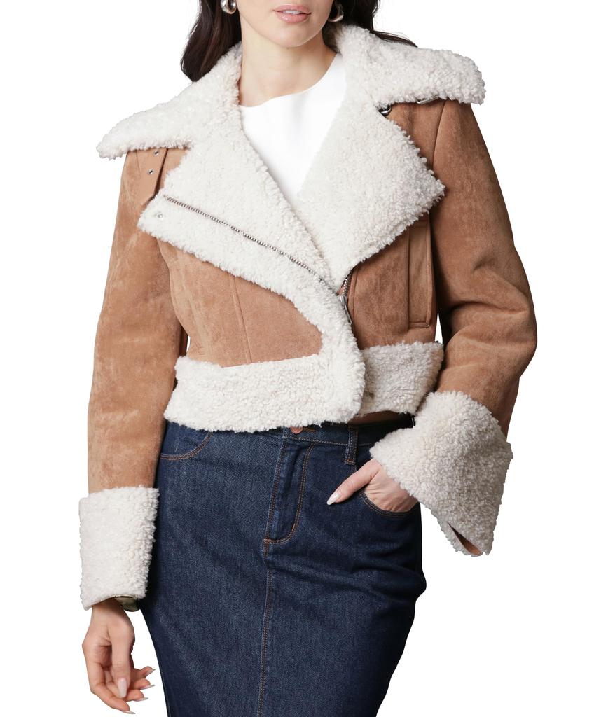 Avec Les Filles Cropped Faux Shearling Jacket