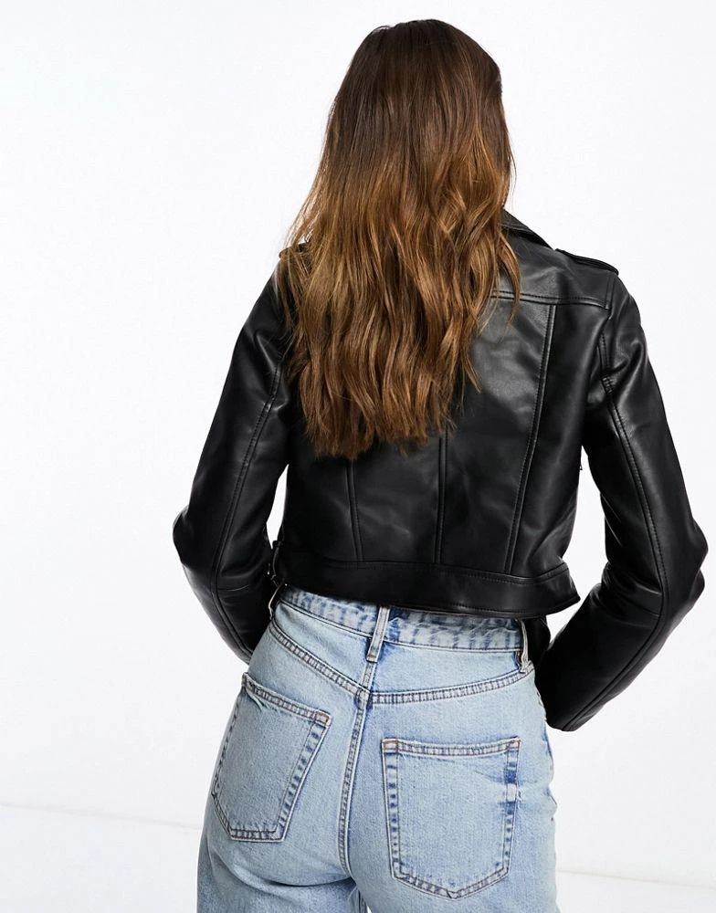 Stradivarius Stradivarius faux leather biker jacket in black 3