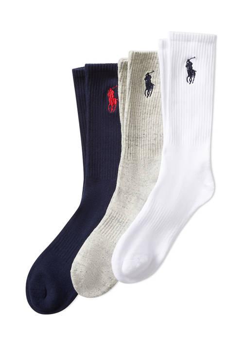 Ralph Lauren Classic Embroidered Big Pony Crew Socks - 3 Pack