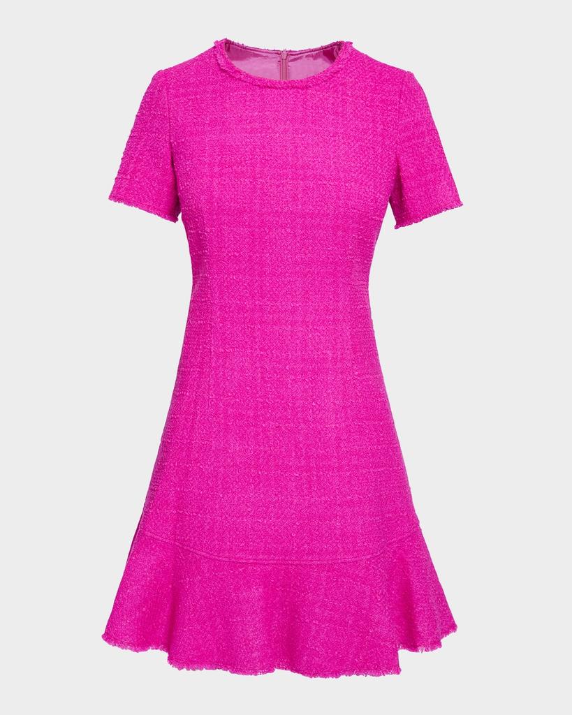 Santorelli Manta Fringe-Trim Ruffle Tweed Mini Dress