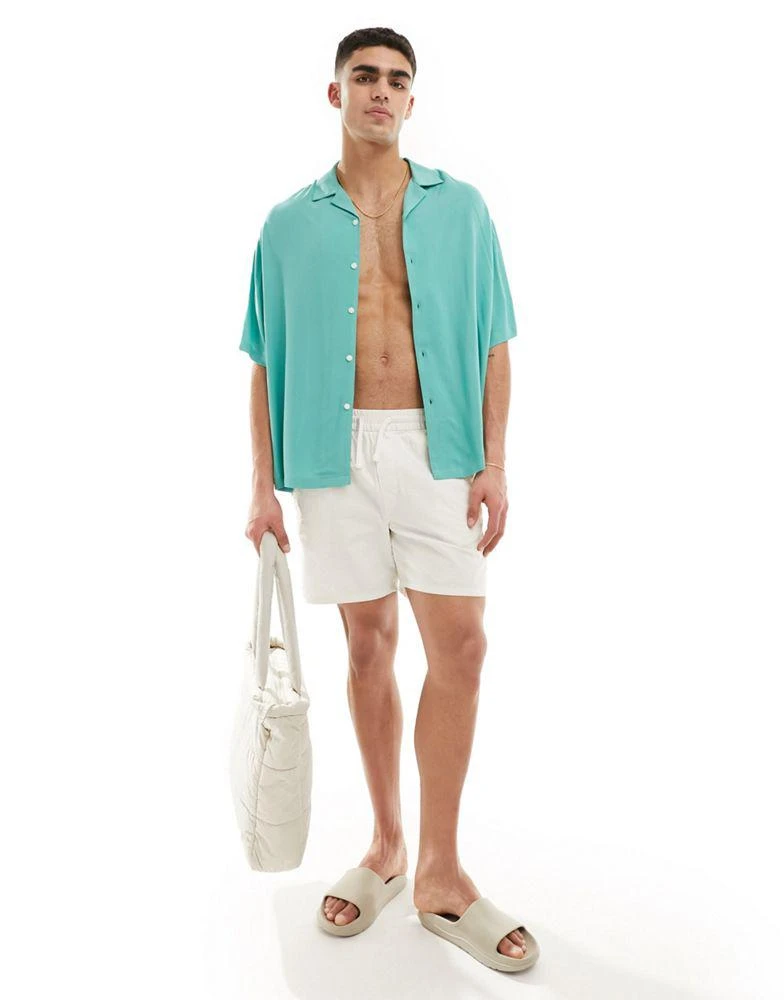 ASOS ASOS DESIGN oversized revere collar viscose shirt in teal green 2