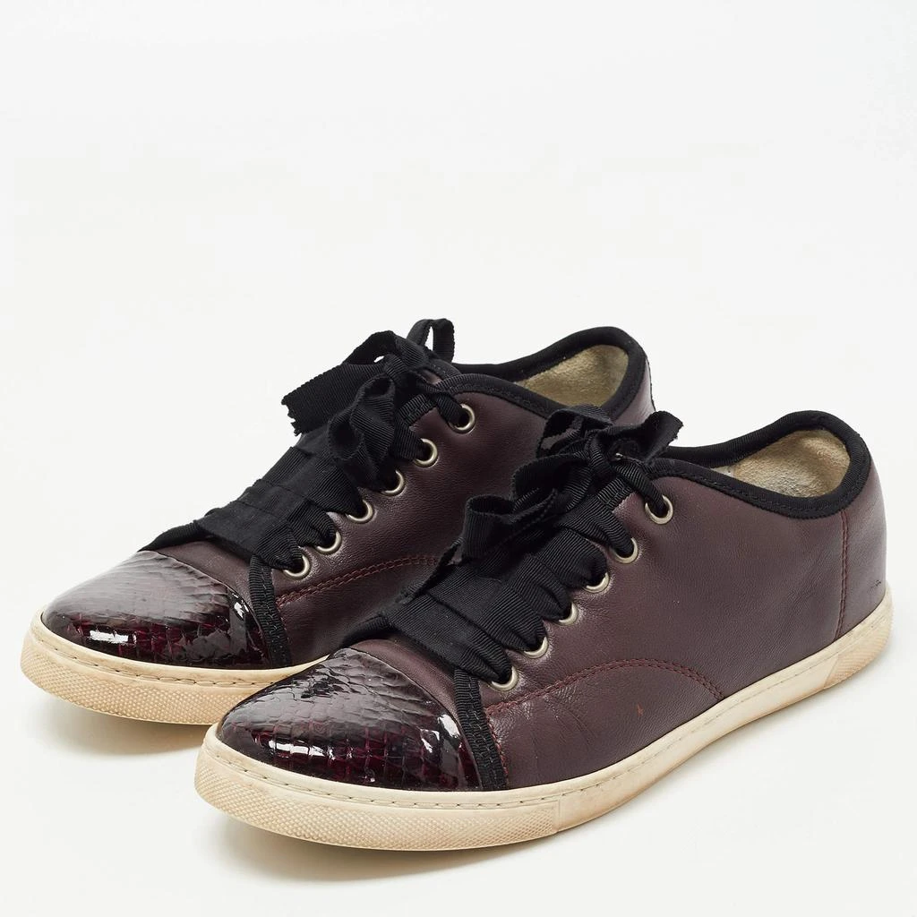 Lanvin Lanvin Burgundy Leather and Embossed Python Cap Toe Low Top Sneakers Size 37 2