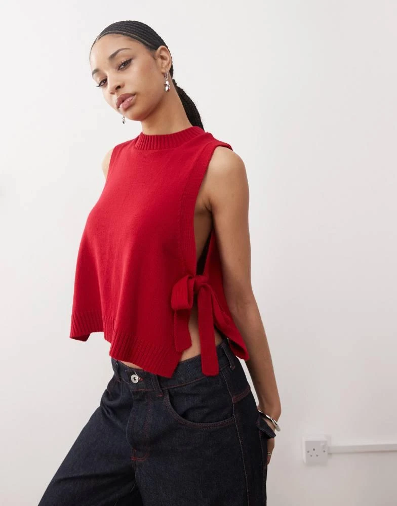 Reclaimed Vintage Reclaimed Vintage knitted layering tank with tie sides in cherry red 1