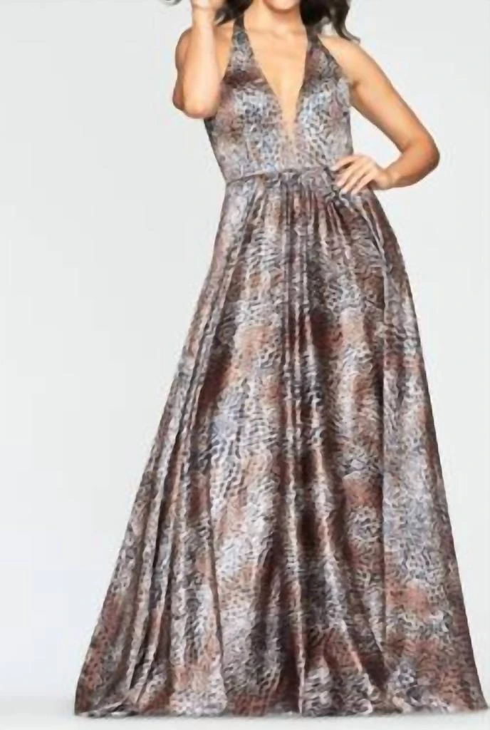 Halter V-Neck Gown In Cheetah Print  On Sale Now with Up to 52% Off |  Discover Exclusive Deals & Savings at BeyondStyle  Authentic Faviana  women|clothing|dresses with Limited-Time Discounts, Free Shipping,