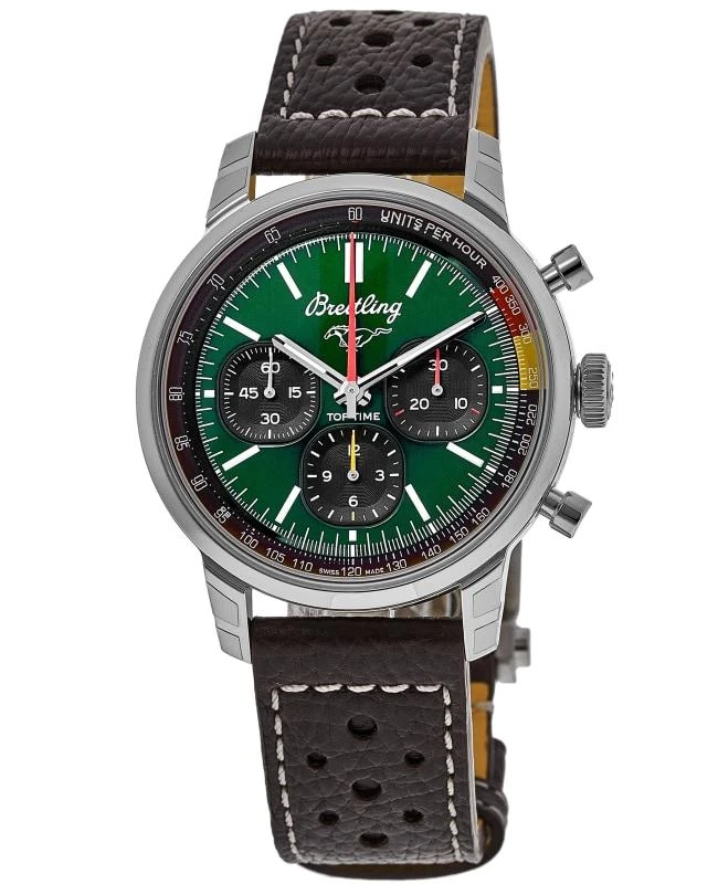 BREITLING Breitling Top Time Ford Mustang Chronograph Green Dial Leather Strap Men's Watch AB01762A1L1X1 1