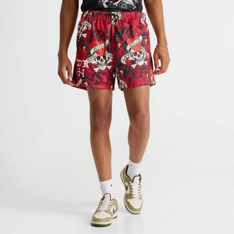 Ed Hardy Men's Ed Hardy Love Kills Slowly Skull Graphic Mesh Shorts 3