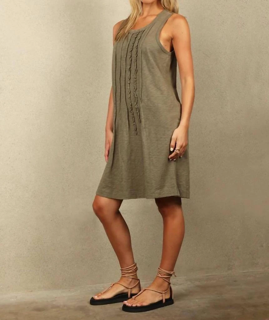 Dylan Ruffle Pintuck Sleeveless Dress In Olive 1