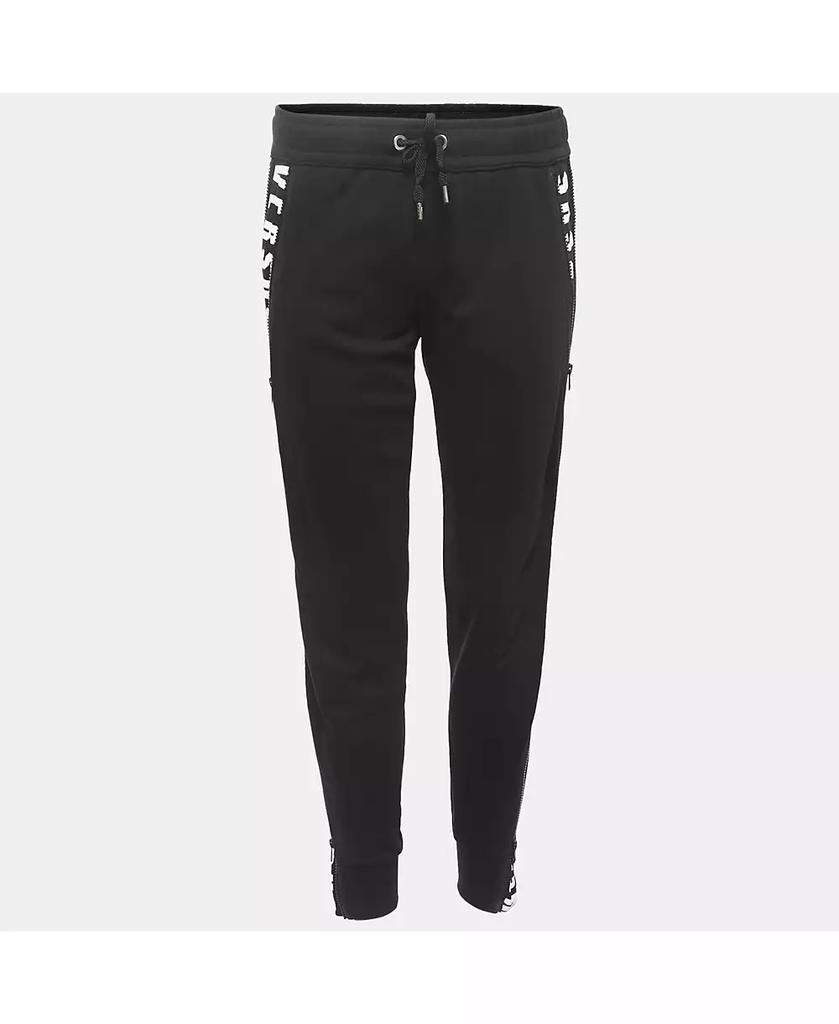 Pre-Owned Versace Women's Pre-Owned Versus Versace Black Logo Print Cotton Side Zip Detailed Joggers