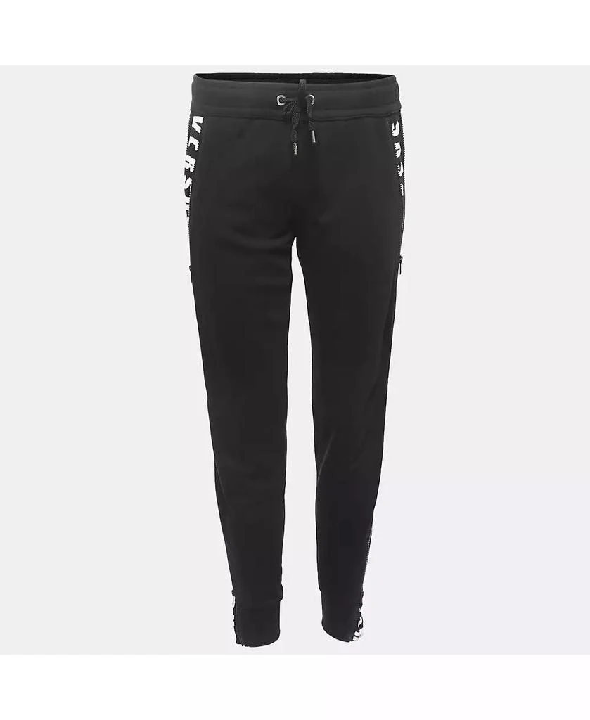 Pre-Owned Versace Women's Pre-Owned Versus Versace Black Logo Print Cotton Side Zip Detailed Joggers 1
