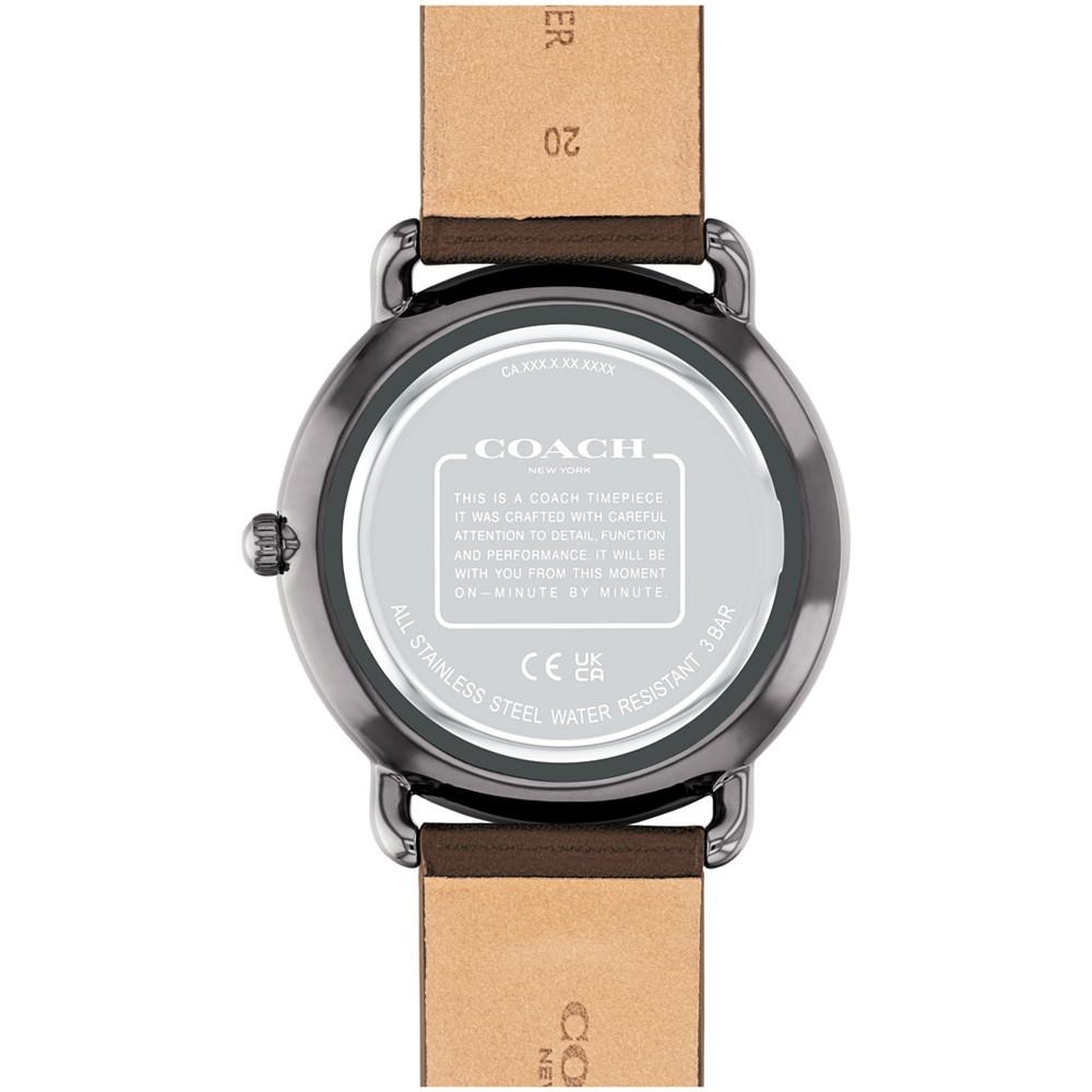COACH Unisex Elliot Dark Brown Leather Strap Watch, 40mm
