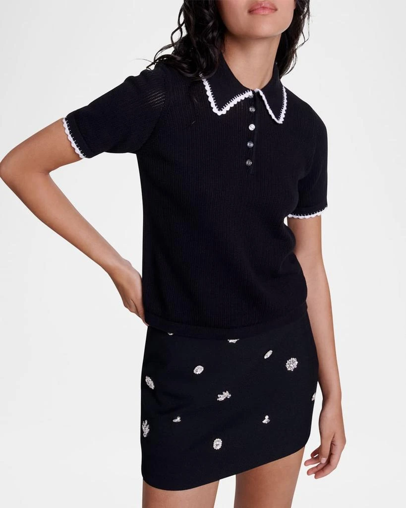 Maje Mind Pointelle Knit Polo Sweater 4