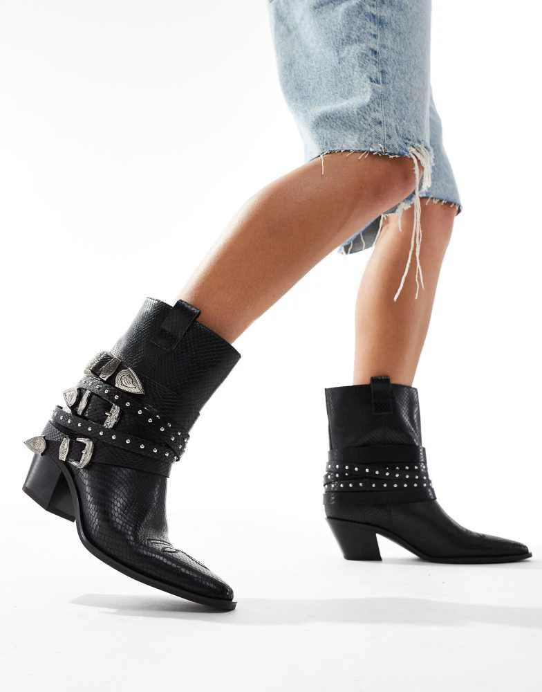 ALDO ALDO Emberlynx studded buckle western boots in black leather croc 1
