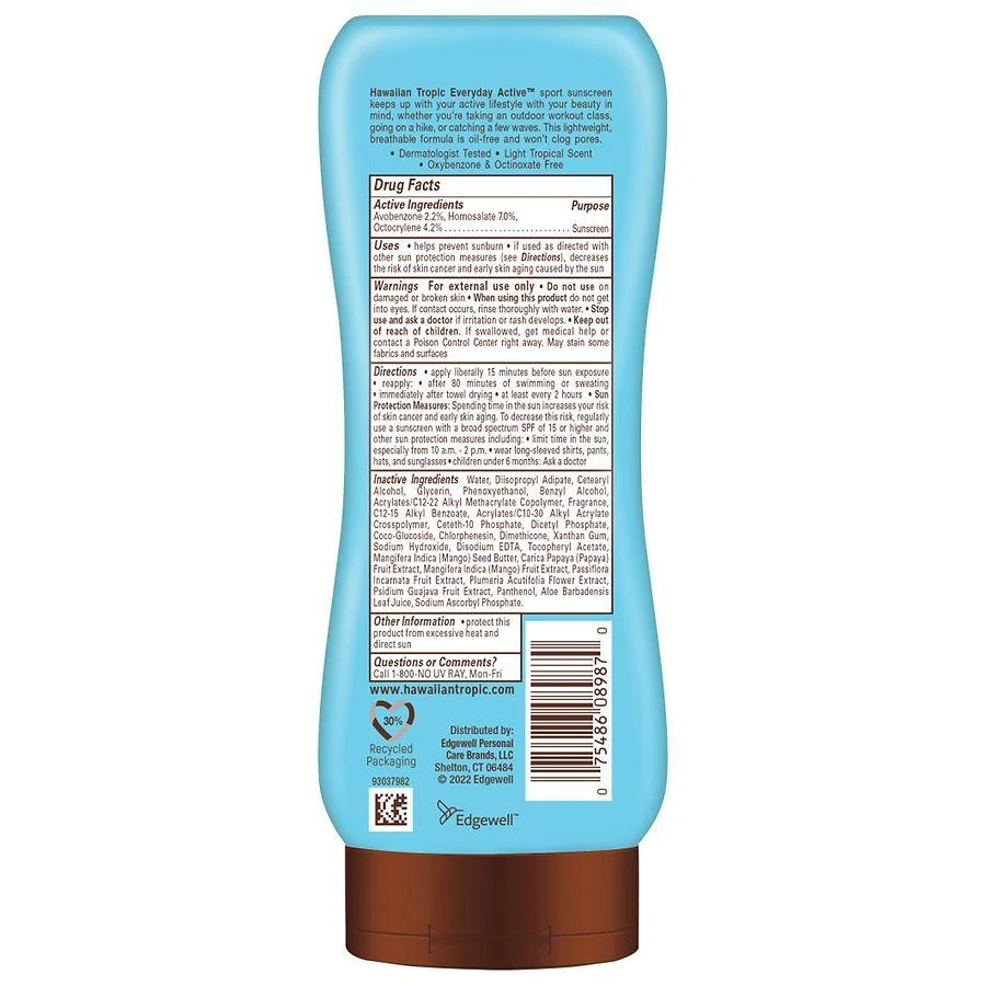 Hawaiian Tropic Everyday Active Lotion Sunscreen Broad Spectrum SPF 30 Light Tropical 2