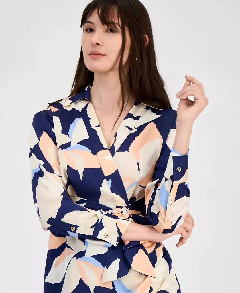 Tahari Tahari Petite Printed Collared Faux-Wrap Sheath Dress 4
