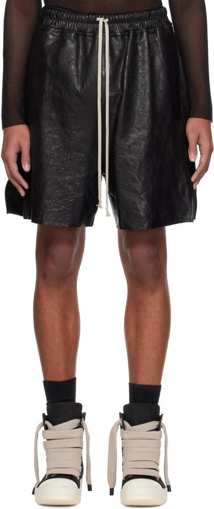 Rick Owens Black Temple Boxer Leather Shorts 1