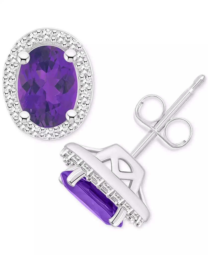 Macy's Amethyst (1-5/8 ct. t.w.) & Diamond (1/5 ct. t.w.) Halo Stud Earrings in Sterling Silver (Also in Citrine, Garnet, Peridot, & Blue Topaz) 1
