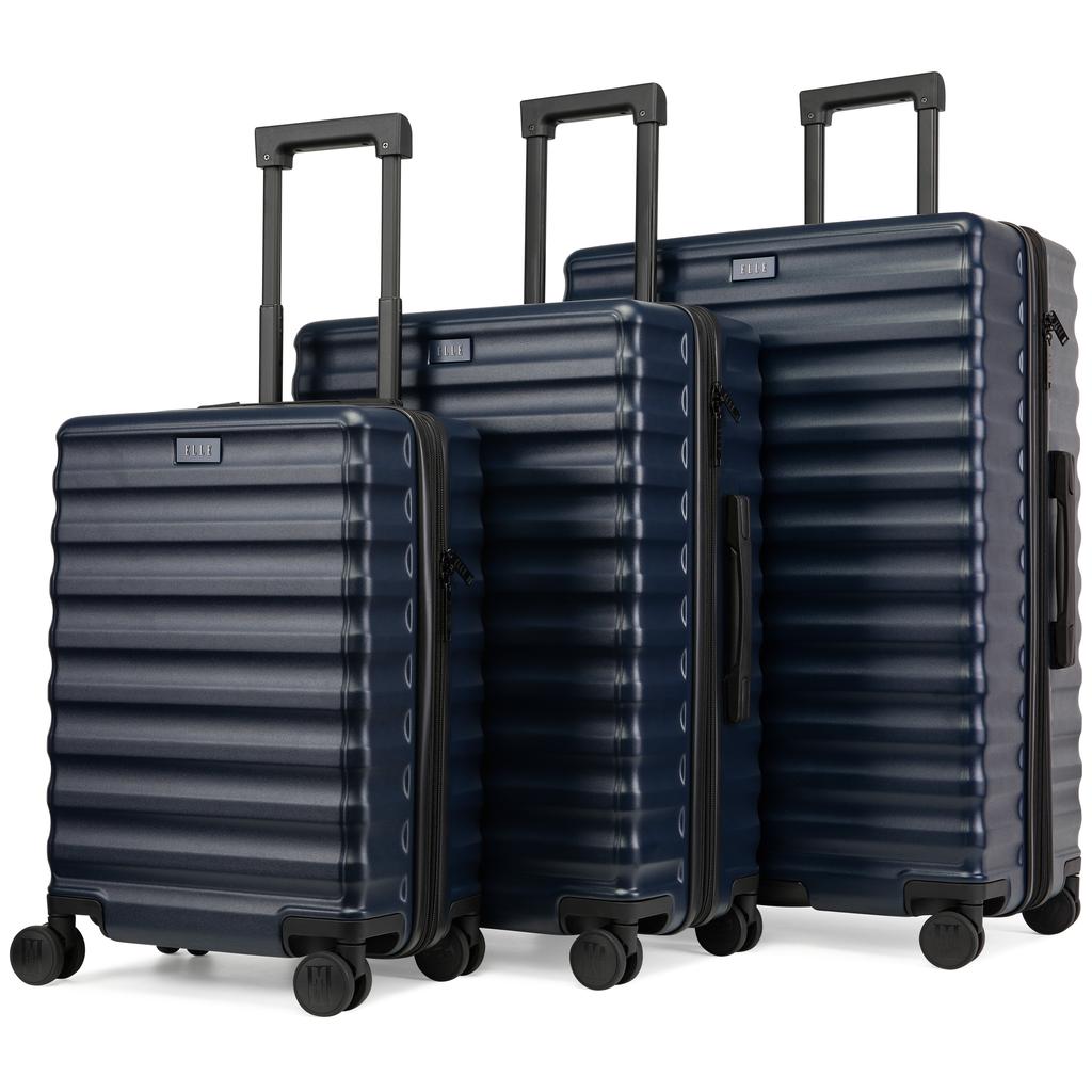 ELLE Excursion 3 Piece Expandable Chic Spinner Luggage Set | Navy