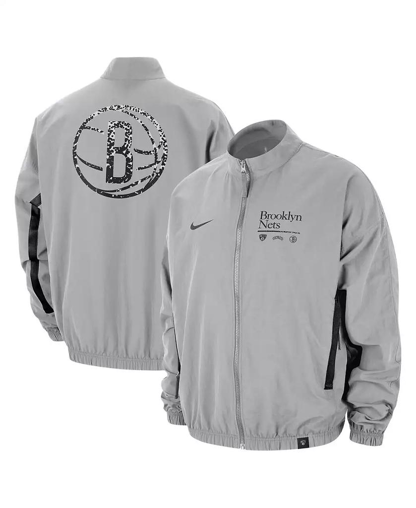NIKE Men's Silver Distressed Brooklyn Nets Courtside Vintage-Like Warmup Full-Zip Jacket