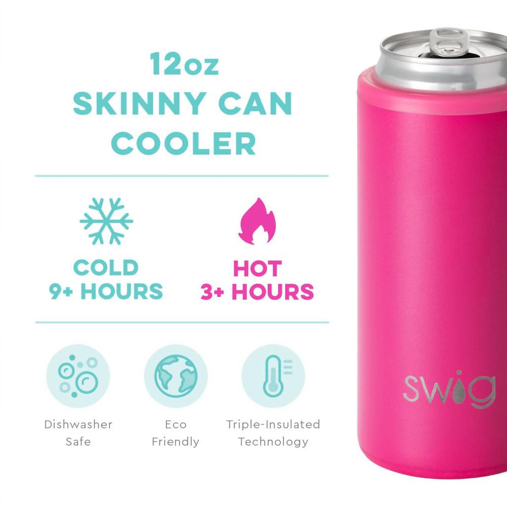 swig LIFE Skinny Can Cooler - 12 Oz In Matte Hot Pink