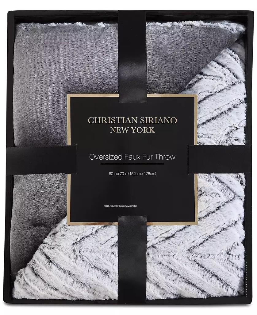 Christian Siriano New York Christian Siriano 60" x 70" Gray Chevron Luxury Faux-Fur Throw