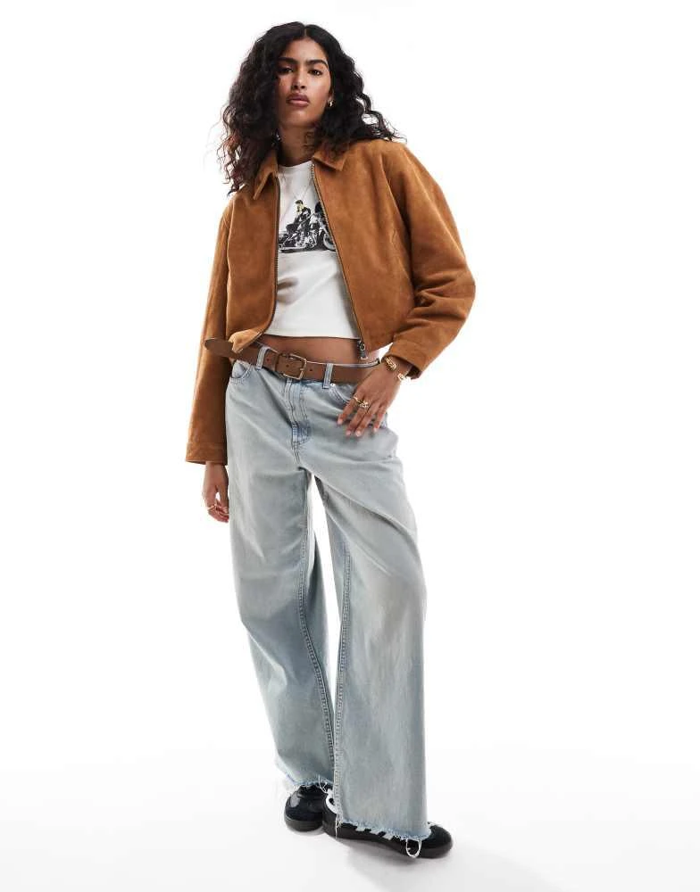 ASOS ASOS DESIGN suede top collar jacket in tan 3