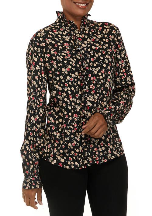 Chaps Womens Ruffle Printed Peasant Top