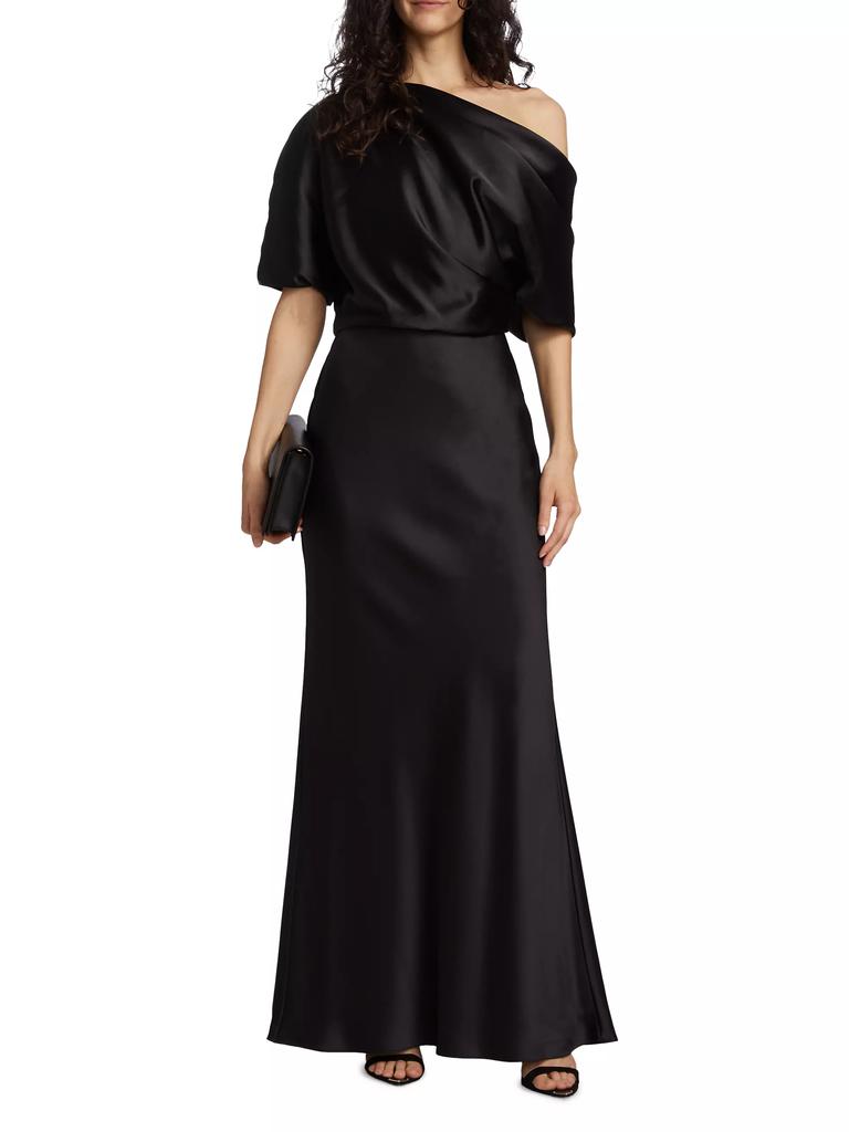 Amsale Satin One-Shoulder Gown