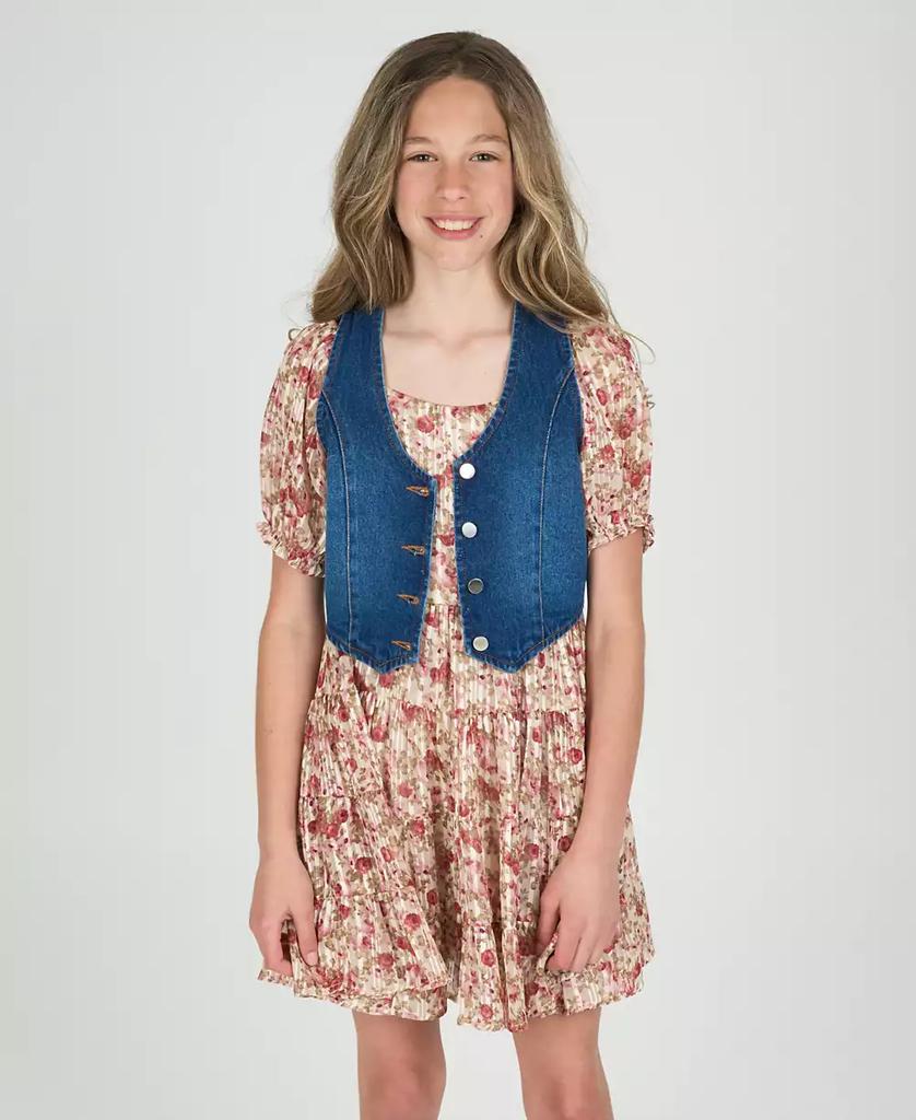 Rare Editions Big Girls 2-Piece Lurex Chiffon With Denim Vest and Dress Set