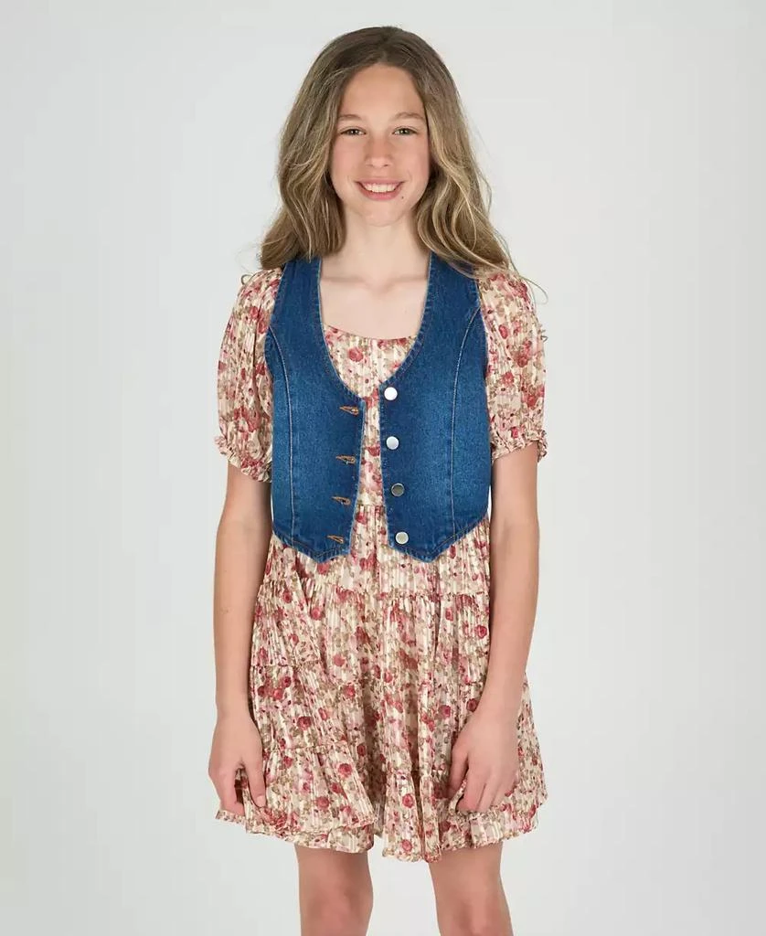 Rare Editions Big Girls 2-Piece Lurex Chiffon With Denim Vest and Dress Set 1