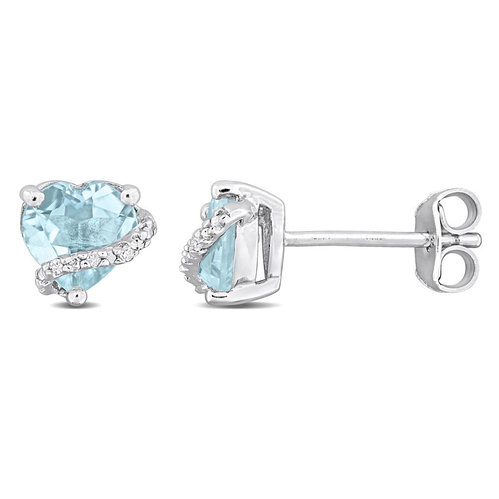 Mimi & Max Mimi & Max 2ct TGW Sky Blue Topaz and Diamond Accent Heart Stud Earrings in Sterling Silver