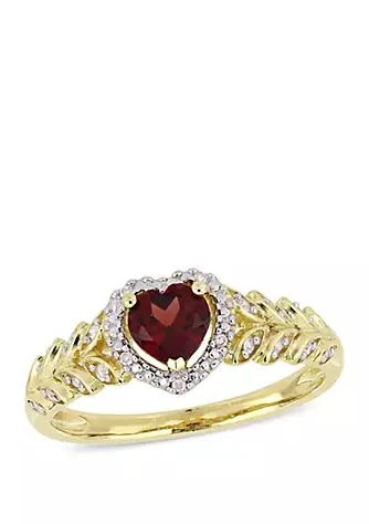 Belk 
Co. 1/2 ct. t.w. Garnet and 0.06 ct. t.w. Diamond Halo Heart Ring in 10K Yellow Gold