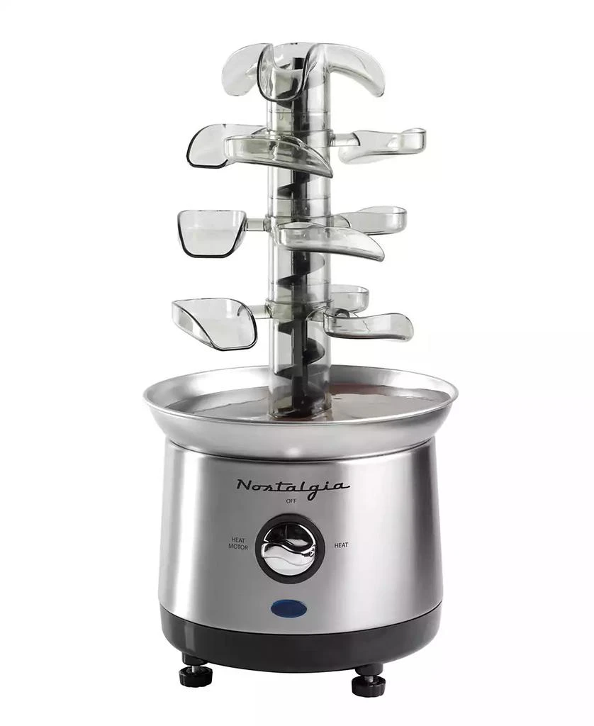 Nostalgia 2 Pound Stainless Steel Cascading Fondue Fountain Chocolate, BBQ Sauce, Ranch, Nacho Cheese, Buffalo Sauce 1
