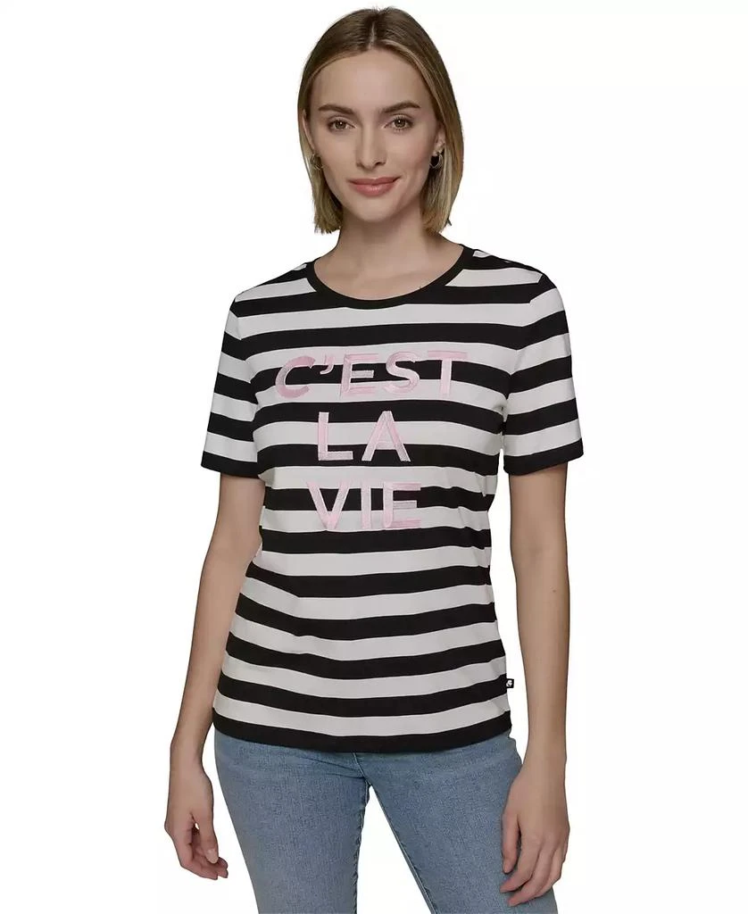 Karl Lagerfeld Paris Women's C'est La Vie Striped Tee 1