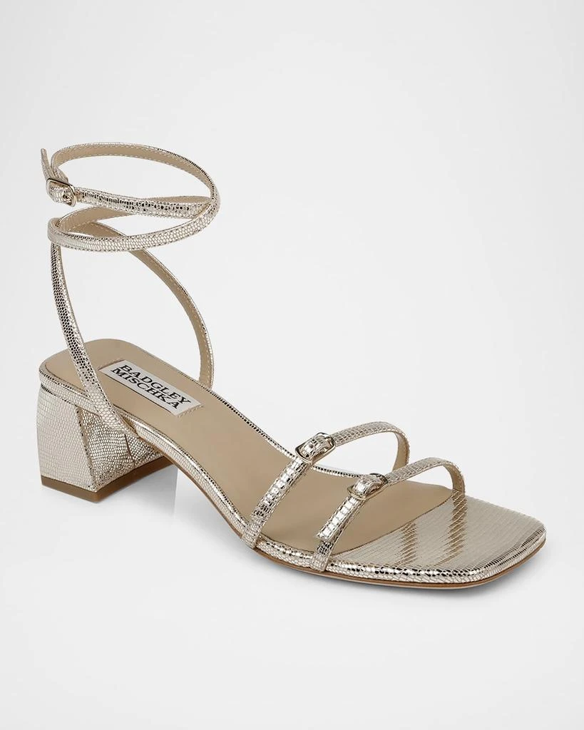 Badgley Mischka Dania Ankle-Strap Buckle Leather Sandals 2