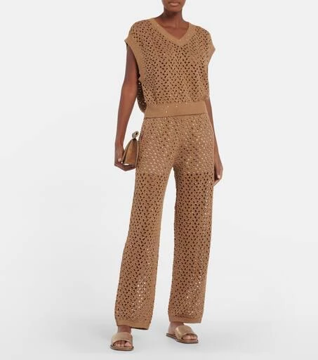 Brunello Cucinelli Open-knit cotton, linen and silk top 2