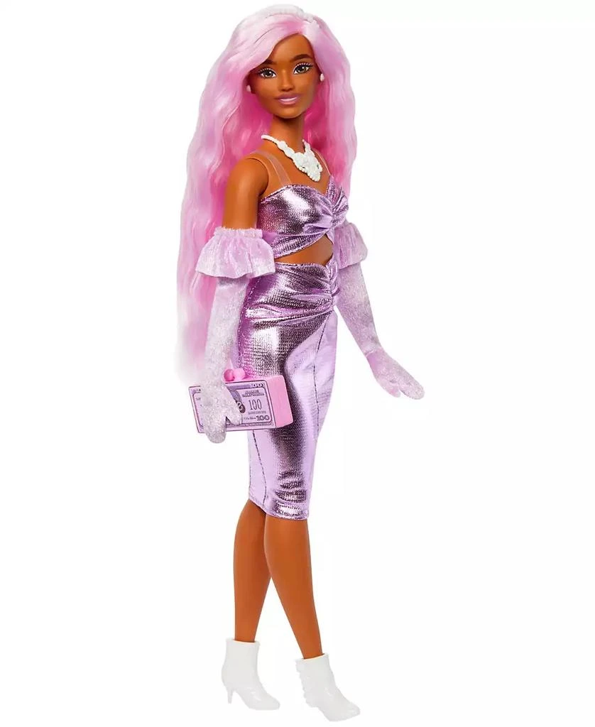 Barbie Deluxe Style Doll 1 in Glossy Pink Barbiecore Dress with Velvet Gloves, Pink Hair 5