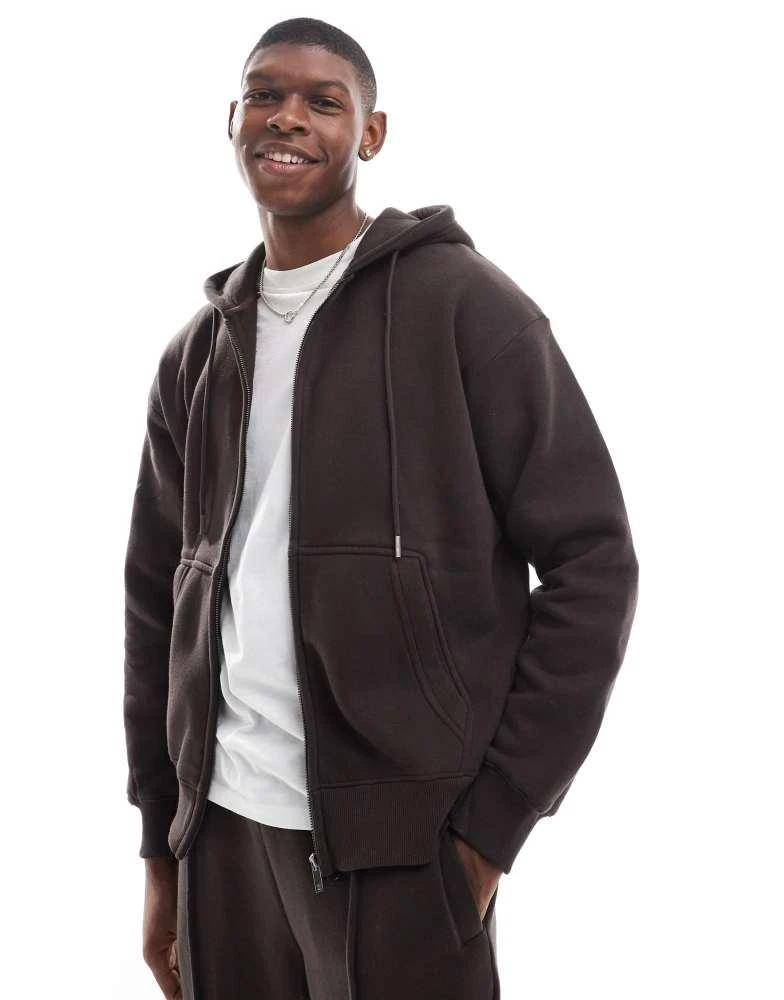 Bershka Bershka washed zip through hoodie tracksuit in chocolate 1