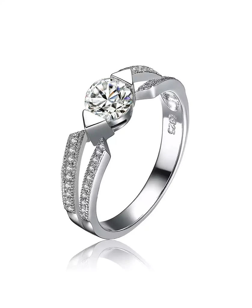 Stella Valentino Sterling Silver White Gold Plated with Lab-Grown Clear Moissanite Band Ring