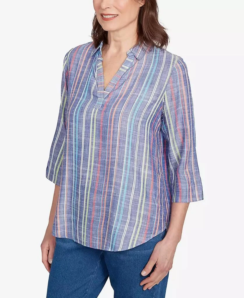 Alfred Dunner Petite El Paso Textured Multi Stripe Collared Top 4