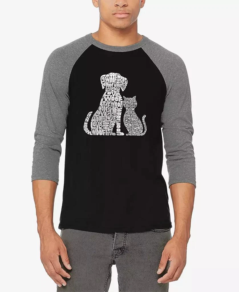 LA Pop Art Men's Raglan Baseball Word Art Dogs and Cats T-shirt 1