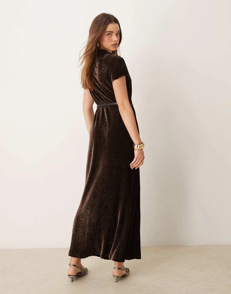 Ghospell Ghospell velvet maxi dress in chocolate brown 4