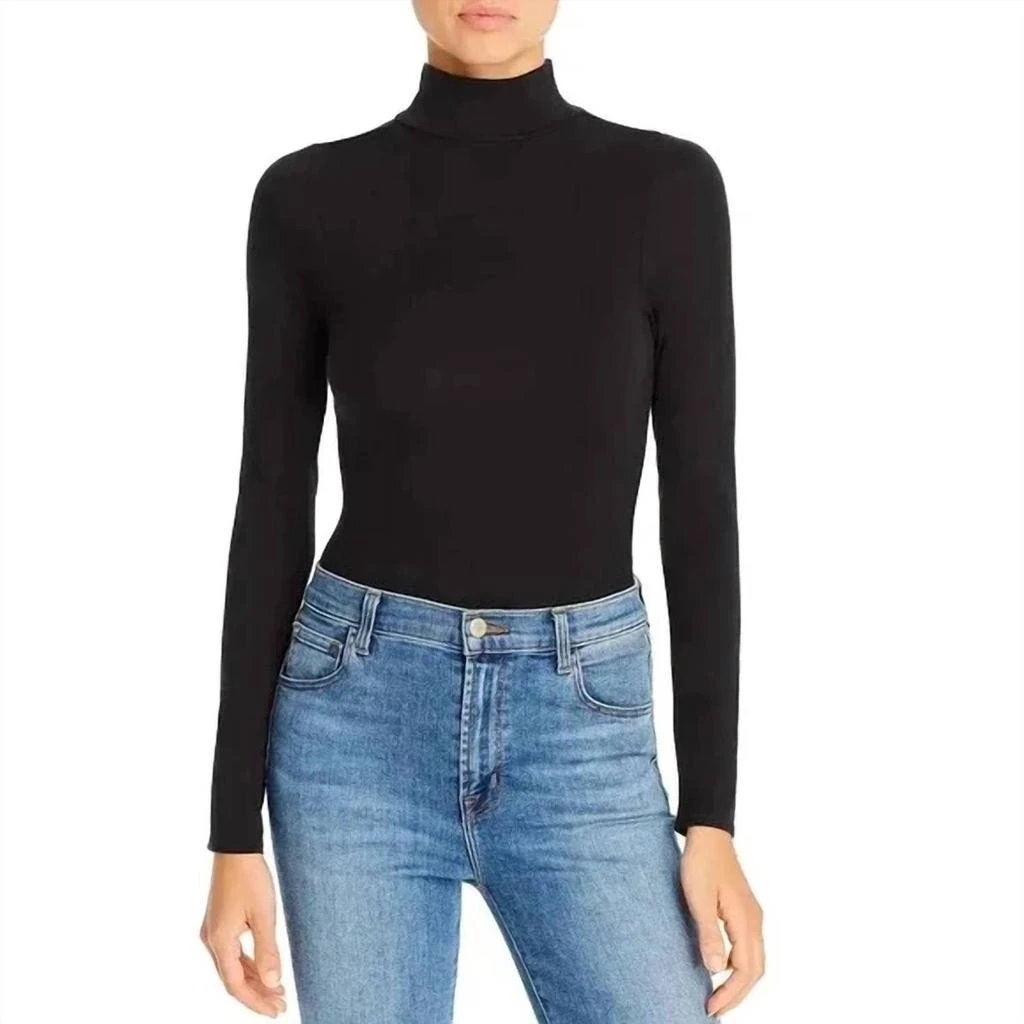 Good American Ruched Turtle Neck Bodysuit In Black 1
