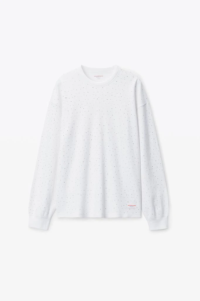 Alexander Wang Crystal Hotfix Crewneck Long-Sleeve Tee in Waffle Knit 2