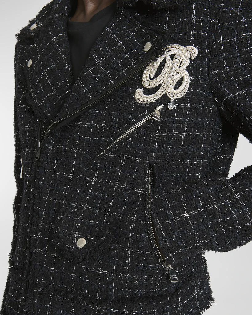 Balmain Men's Embroidered Tweed Biker Jacket 5