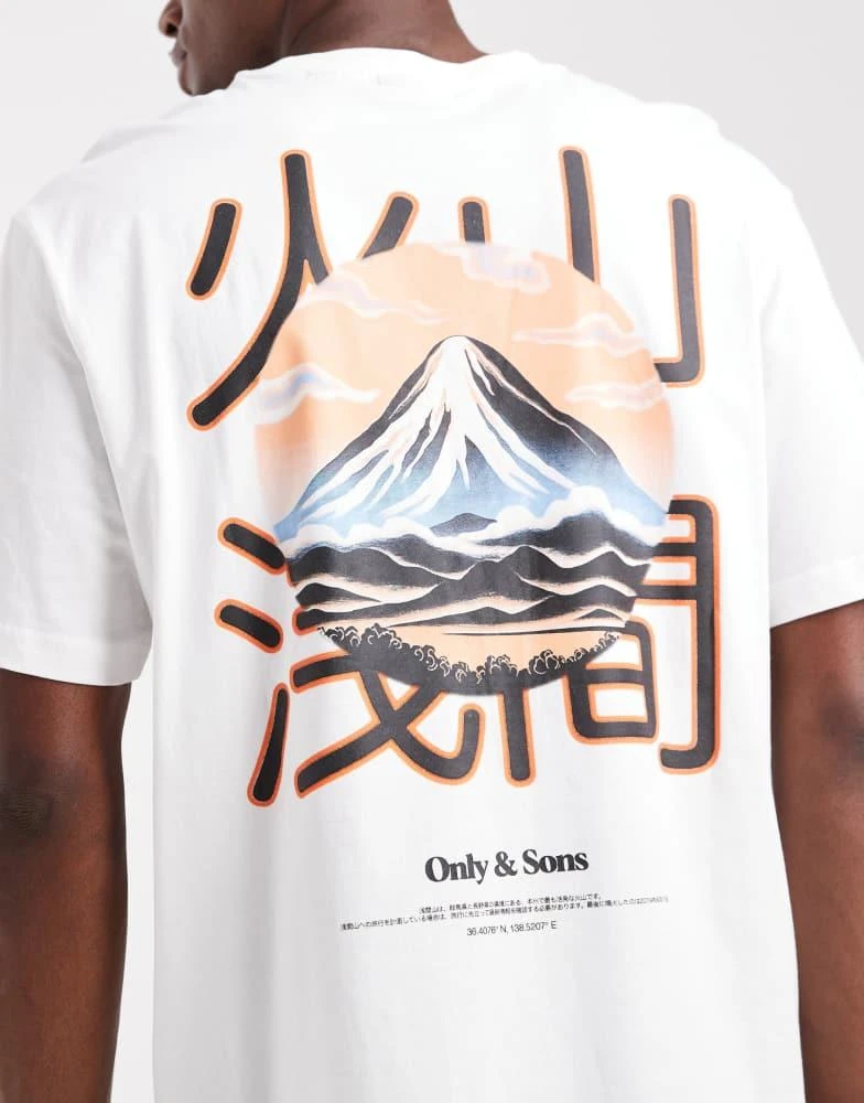 Only & Sons ONLY & SONS relaxed fit t-shirt with mountain view back print in white 5