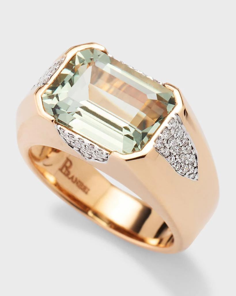 Piranesi 18K White and Rose Gold Emerald Cut Green Amethyst Ring with Pave Diamonds, Size 6.5 3