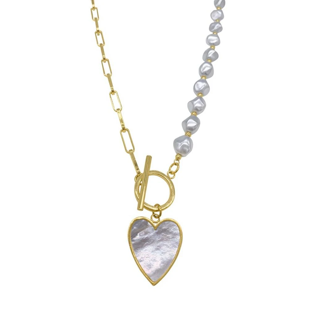 ADORNIA Imitation Pearl and Chain Heart Toggle Necklace 1