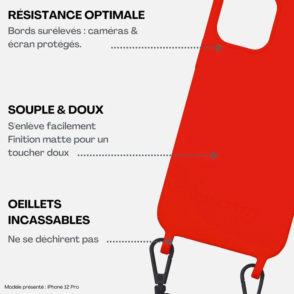 预计3周后发货 CHARLOT Paris Coque Silicone Red + Lanière - Noire 3